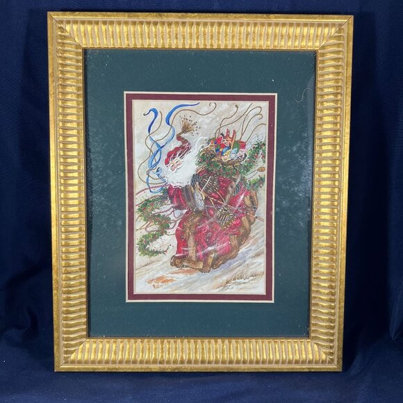 Peggy Abrams "Windswept" Framed Print 8x10 Santa Claus Holiday Signed Festive - Picture 1 of 1